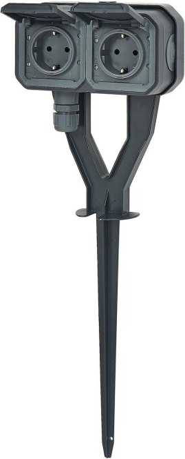 Plexo New Gartenpfahl 2-fach Vorverdrahtete Schuko-Steckdose Schraubklemmen Grau 