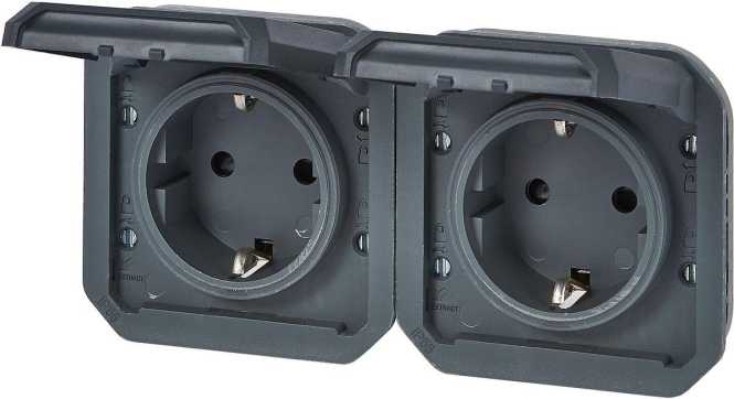 Plexo Einsatz Schuko 2-fach horizontal IP44 anthrazit 