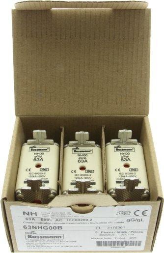 Sicherungseinsatz Niederspannung 63 A AC 500 V NH00 gL/gG IEC 