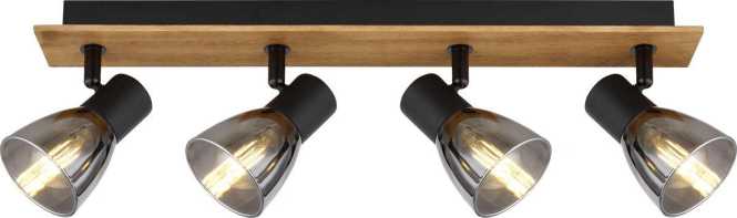 CLAUDE Strahler Holz dunkelbraun Glas rauchfarben 4x E14 40W 230V 