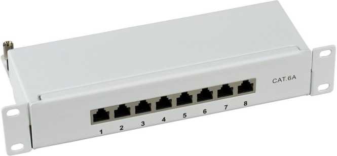 Mini-Patchpanel STP 8xRJ45 Kat.6A 10 1HE RAL7035 grau 