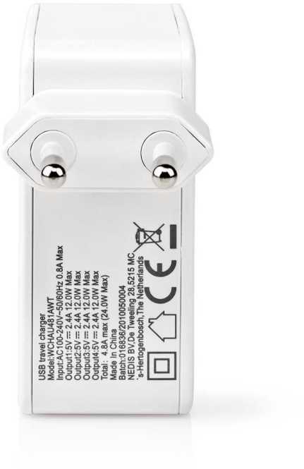 USB-Netzladegerät 4x USB A 2x2,4A 2x1A 24W weiß 