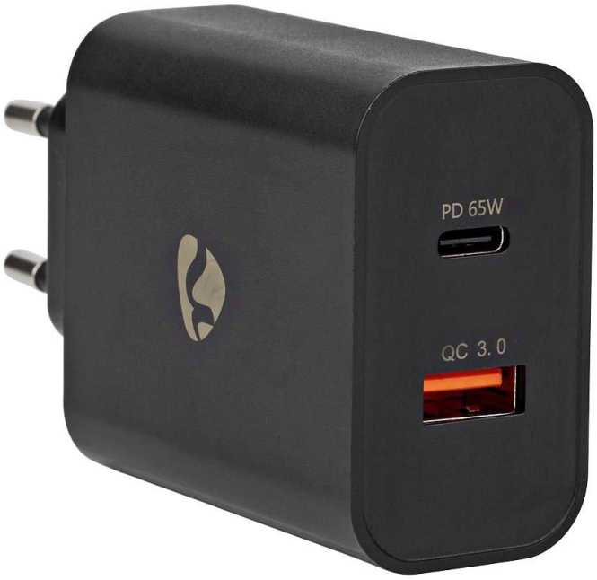USB-Netzladegerät 2 Ausgänge 1xUSB A 1xUSB C 3,25A 65W schwarz 