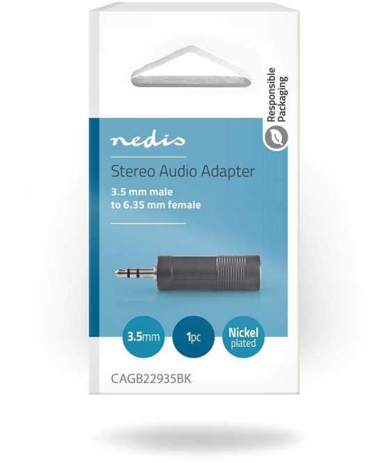 Stereo Audio Adapter 3,5 mm Stecker 6,35 mm Buchse vernickelt schwarz 