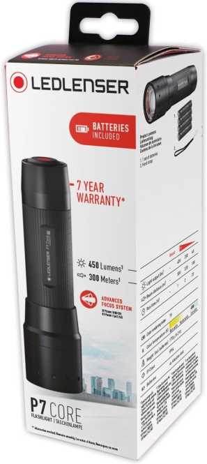 P7 Core LED Taschenlampe 3xAAA Batterie max. 450lm IP54 fokusierbar 