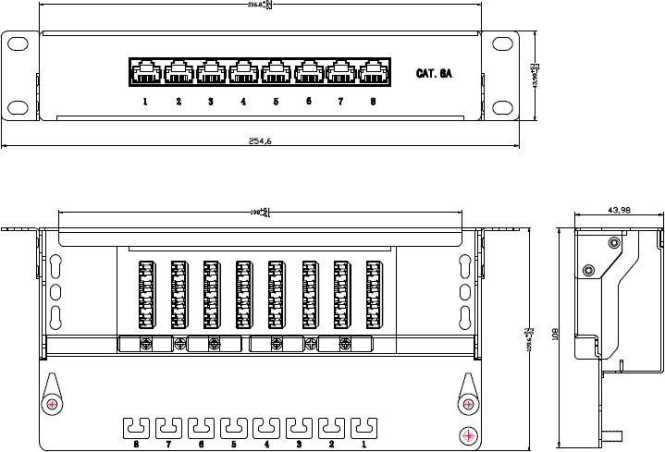Mini-Patchpanel STP 8xRJ45 Kat.6A 10 1HE RAL7035 grau 
