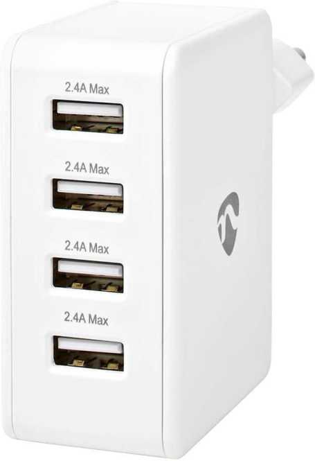 USB-Netzladegerät 4x USB A 2x2,4A 2x1A 24W weiß 