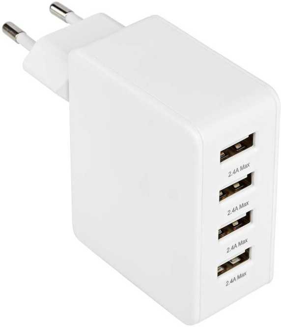 USB-Netzladegerät 4x USB A 2x2,4A 2x1A 24W weiß 
