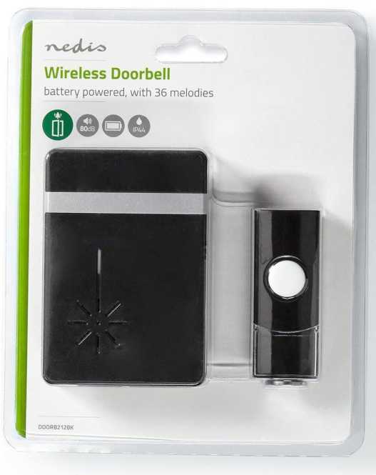 Drahtlos-Türklingel-Set Batteriebetrieb 36 Melodien 80 dB IP44 schwarz 