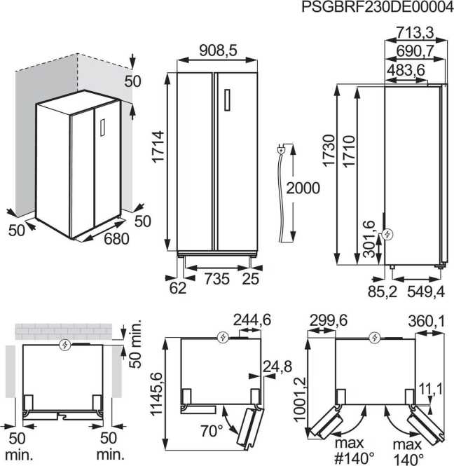Side by Side Kühl-Gefrierkombinaton 1770 mm 572 L Edelstahl 